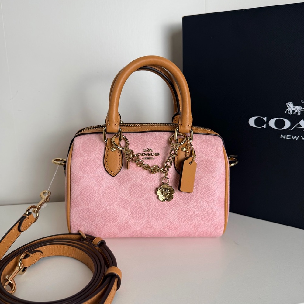 NWT Coach Mini Rowan Crossbody Bag In Signature Canvas With Charms